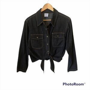 Color Me Cotton Women’s XS Chambray Denim Shirt Button Tie Up Western Cowgirl